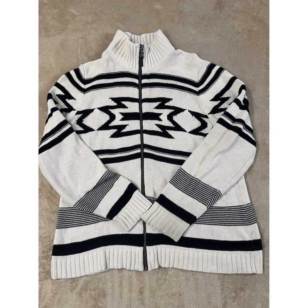 LRL Southwest Aztec Chunky Knit Sweater Women's XL Black/Cream Cotton L/S GOOD
